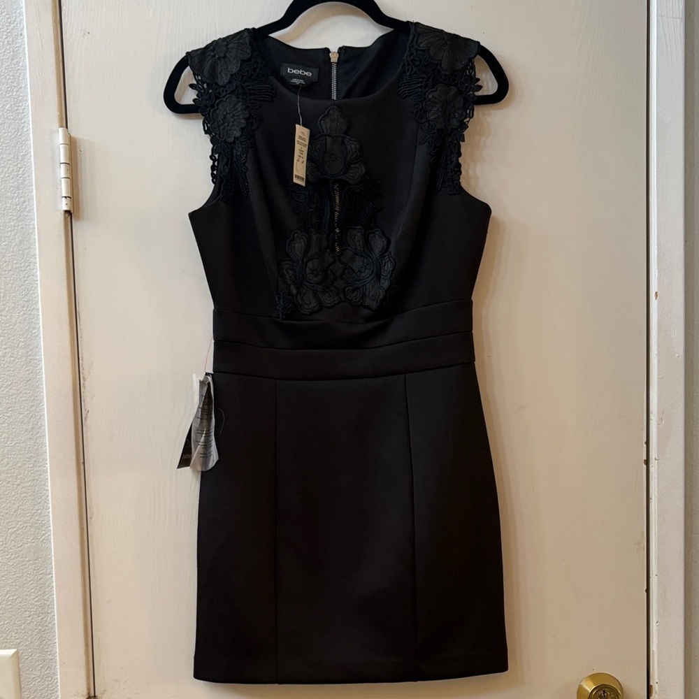 Bebe crochet lace detail  Black Floral Lace Mini Dress